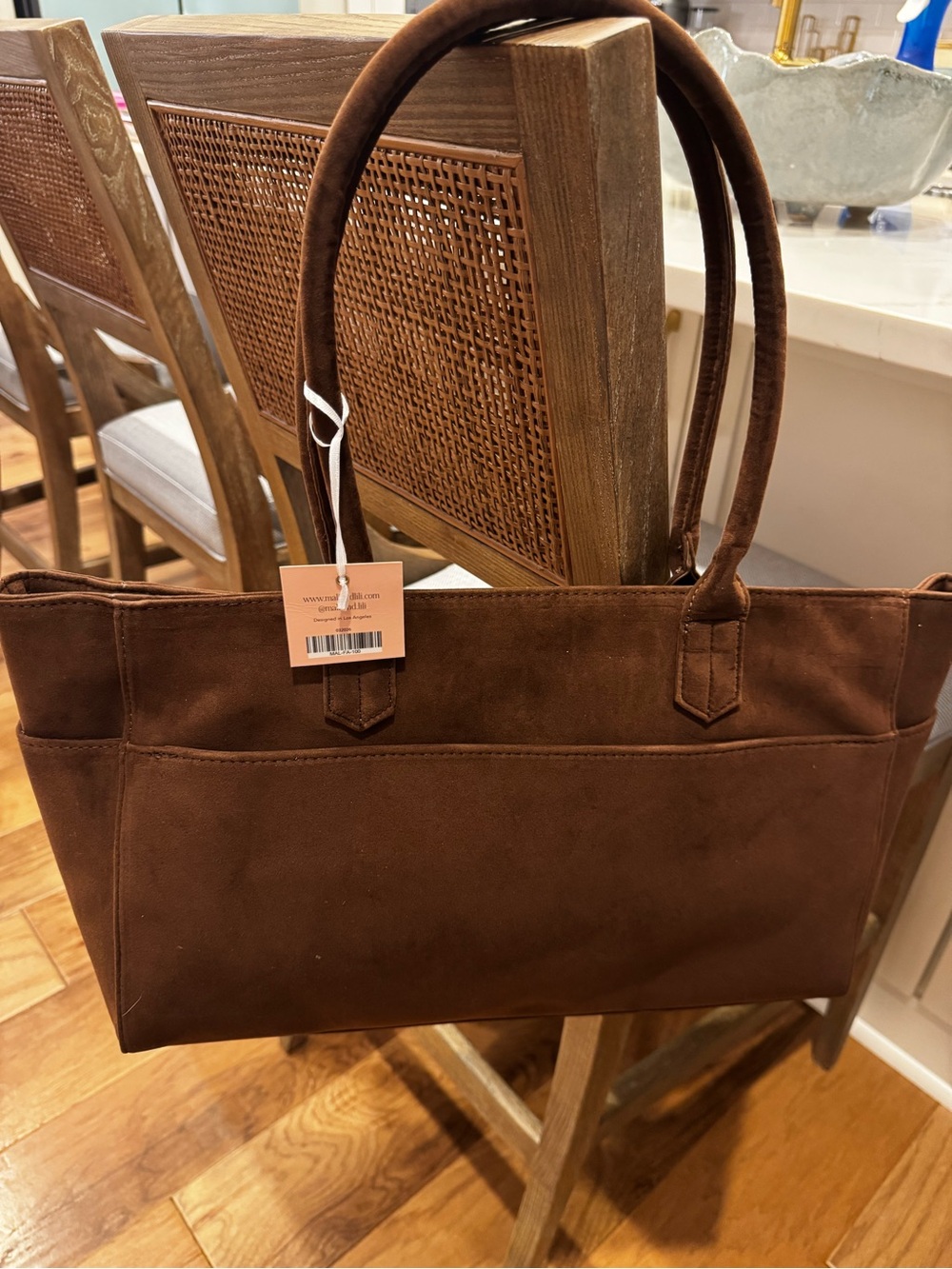 Brown Faux Suede Tote Bag